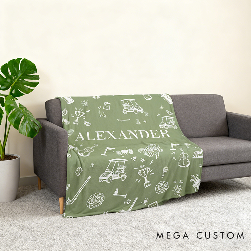 Personalized Golf Style Blanket Custom Name Gift for Golfers Players Course