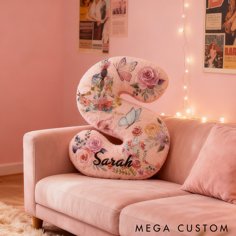 Personalized Yoga Letter Pillow with Meditation Pattern Butterfly and Floral Design Custom Name Graphic 3D Print Soft Decorative Cushion Perfect for Yoga Meditation and Home Decor