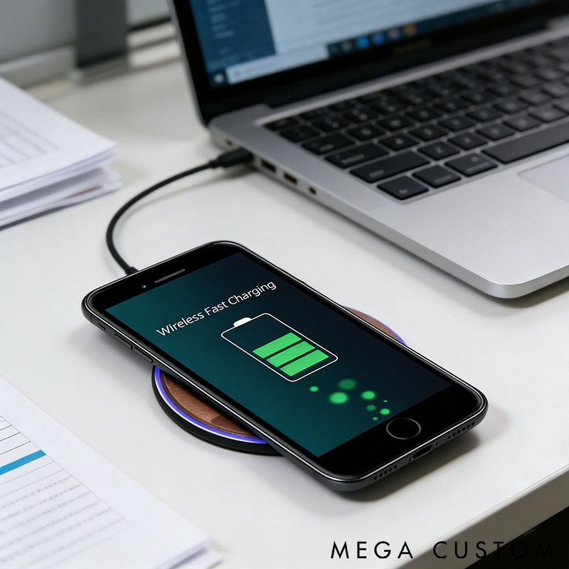 Personalized Name and Logo Wooden Wireless Charger Station Custom Phone Pad 15W Portable Qi Fast Charging Corporate Employee Coworkers Gift