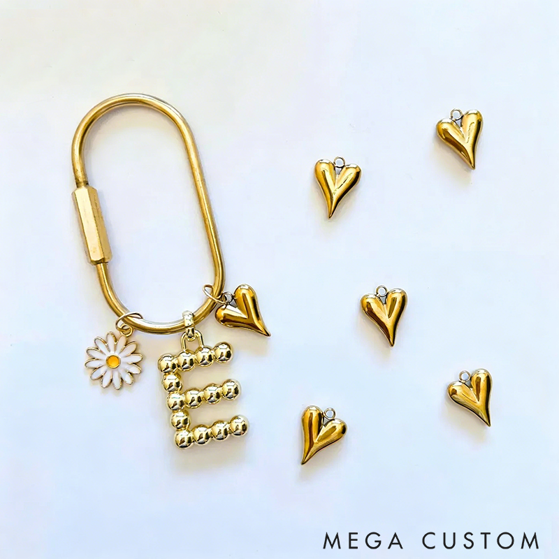 Personalized Gold Letter Keyring with Cute Charms Custom Initial Keychains Initial Bag Charm Gold Heart Keychains Letters Charm Aesthetic Keychains Perfect for Bags Keys or Gift Giving