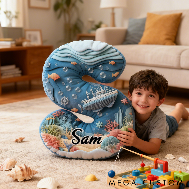 Personalized Ocean Themed Letter Pillow Fishing and Sea Life Design  Custom Name Graphic 3D Print Soft and Decorative Gift for Fishing Enthusiasts