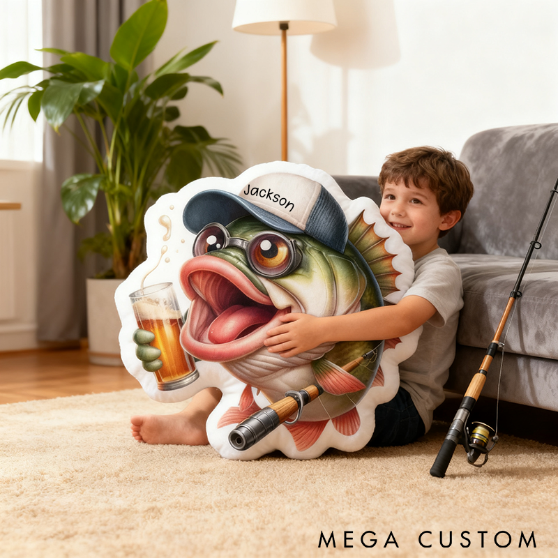 Personalized Fishing Pillow Funny Fishing Pillow Custom Name Cushion with Funny Cartoon Fish Design Graphic 3D Print Soft and Perfect Gift for Fishing Enthusiasts and Home Decor