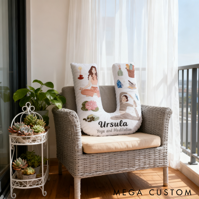 Personalized Yoga Letter Pillow Funny Yoga Letter Pillow Custom Name Pillow Graphic 3D Print Pillow Perfect for Meditation and Home Decor Enthusiasts