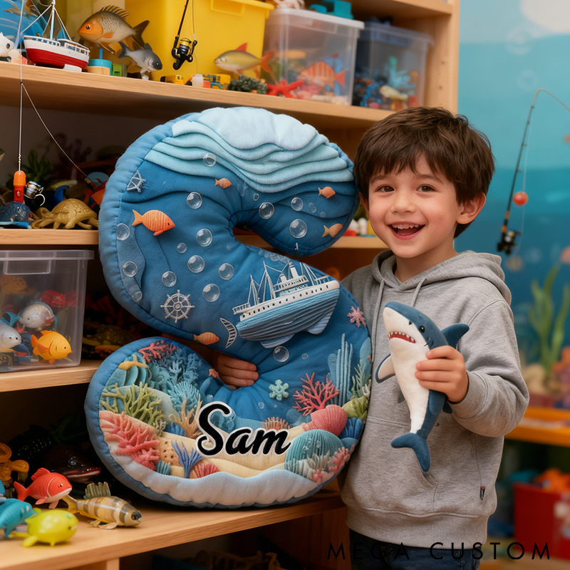 Personalized Ocean Themed Letter Pillow Fishing and Sea Life Design  Custom Name Graphic 3D Print Soft and Decorative Gift for Fishing Enthusiasts