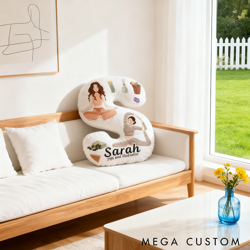 Personalized Yoga Letter Pillow Funny Yoga Letter Pillow Custom Name Pillow Graphic 3D Print Pillow Perfect for Meditation and Home Decor Enthusiasts