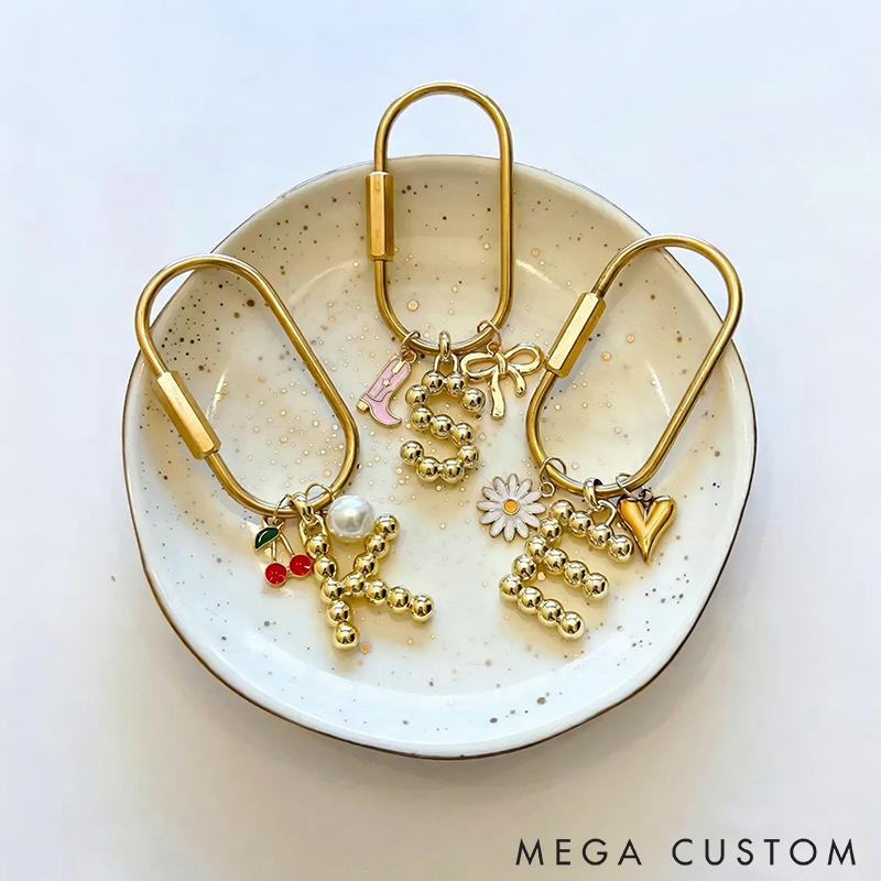Personalized Gold Letter Keyring with Cute Charms Custom Initial Keychains Initial Bag Charm Gold Heart Keychains Letters Charm Aesthetic Keychains Perfect for Bags Keys or Gift Giving