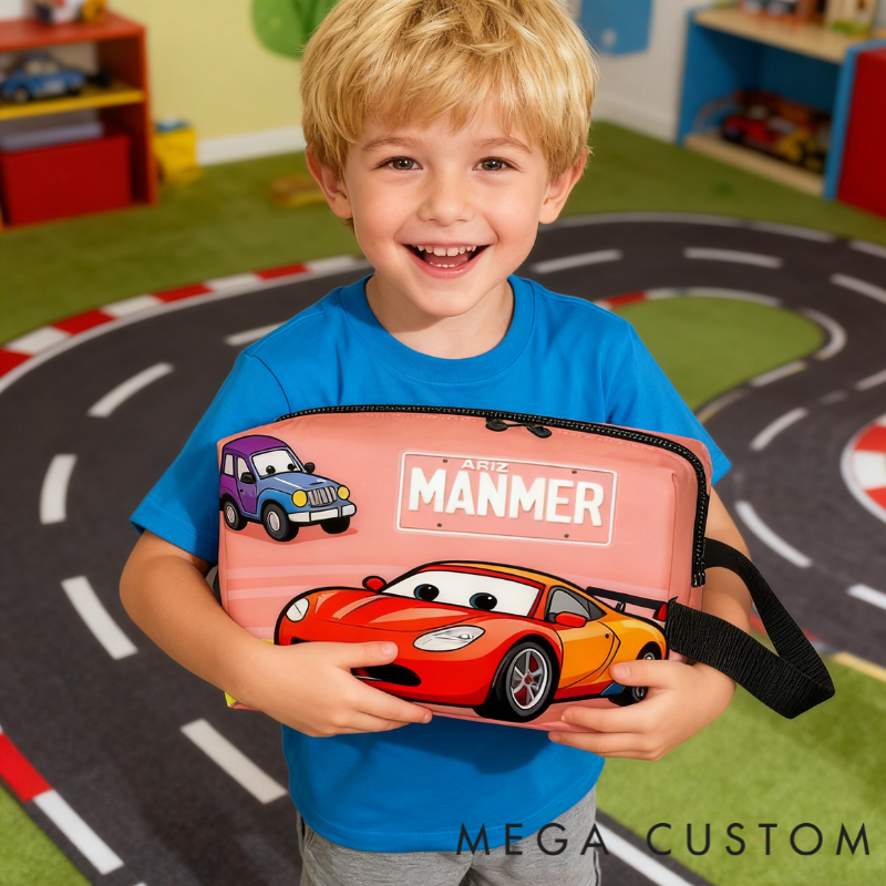 Personalized Cartoon Car Toiletry Bag with Custom Name Gift for Kids Cartoon Collectors