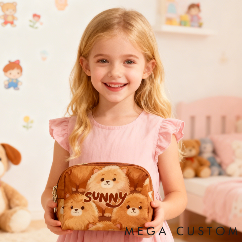 Personalized Cute Lion Animal Toiletry Bag Custom Name for Kids Travel Gifts and Daily Use