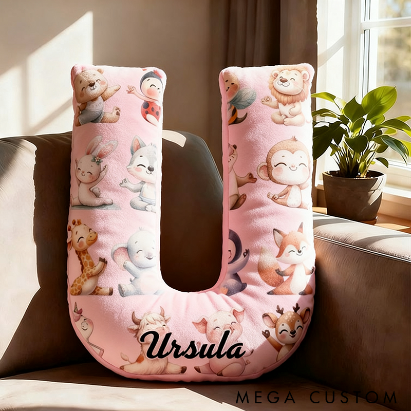 Personalized Yoga Letter Pillow Custom Name Cushion with Adorable Animal Yoga Poses Soft and Fun Gift for Yoga Fans and Home Decor