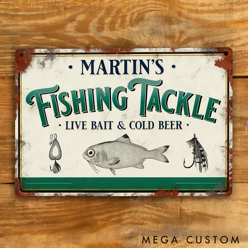 Personalized Fishing Tackle Metal Sign Fishing Vintage Metal Sign Tackle Fish Bait Sign Perfect Gift and Vintage Decor for Anglers