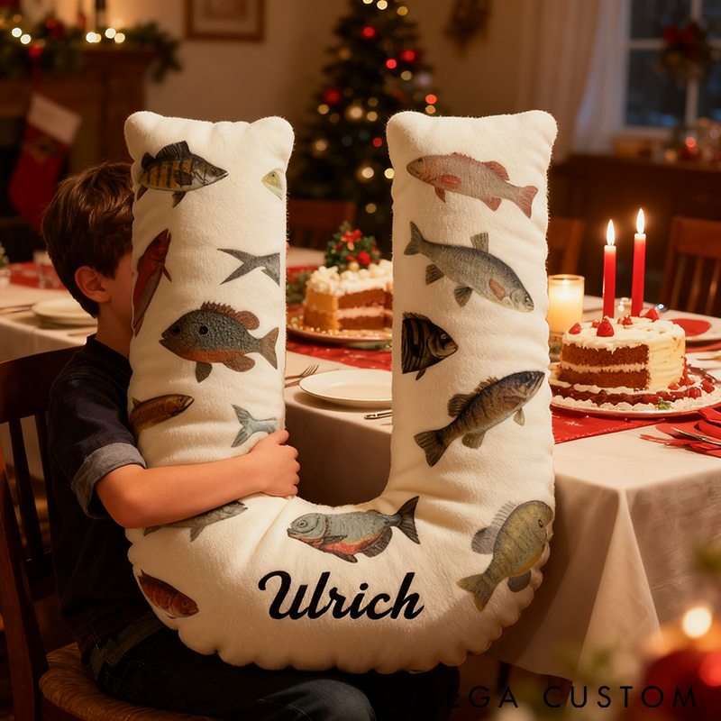 Personalized Fish Themed Letter Pillow Funny Fishing Pillow Custom Name with Colorful Fish Design Perfect Gift for Fishing Enthusiasts and Kids