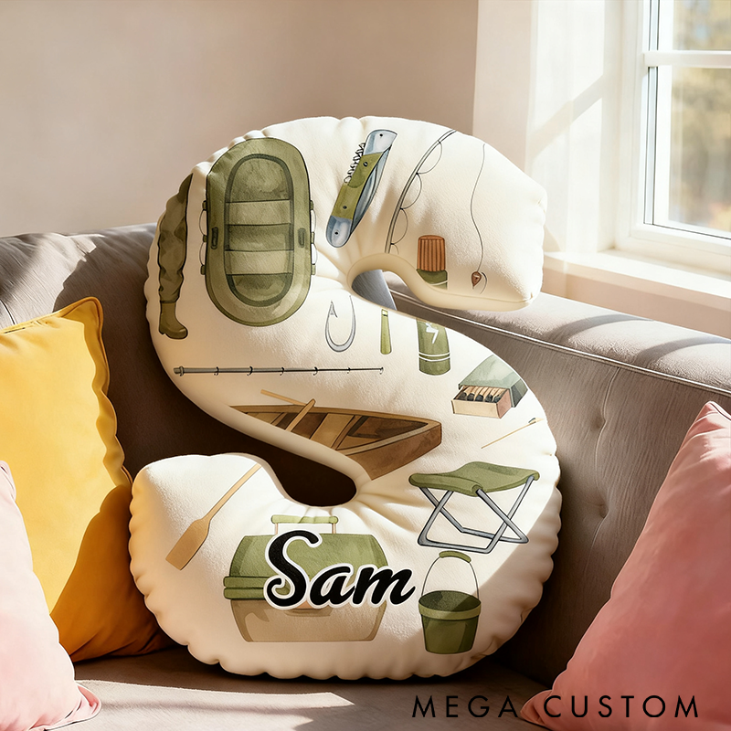 Personalized Fishing Pillow Funny Fishing Pillow Custom Letter and Name with Fishing Gear Design Graphic 3D Print Soft and Unique Gift for Fishing Enthusiasts and Home Decor