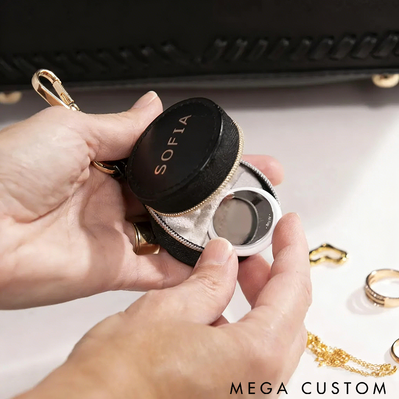 Personalized Keychain Mini Gym Ring Holder, Travel Small Ring Jewelry Box AirTag Gym Leather Holder Custom Name Small Jewelry Case Organizer for Rings Earrings Necklaces Perfect Gift for Women
