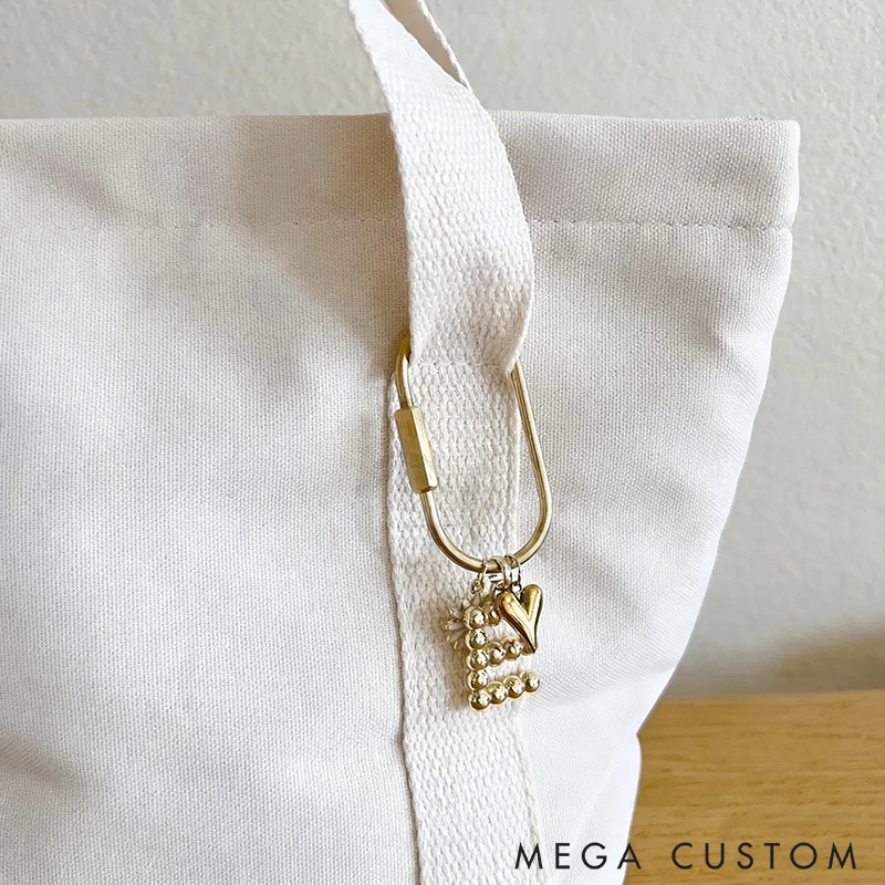 Personalized Gold Letter Keyring with Cute Charms Custom Initial Keychains Initial Bag Charm Gold Heart Keychains Letters Charm Aesthetic Keychains Perfect for Bags Keys or Gift Giving