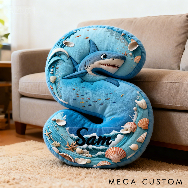 Personalized Shark Pillow Ocean and Fishing Theme Custom Name Graphic 3D Print Soft Decorative Gift for Fishing Enthusiasts and Ocean Lovers