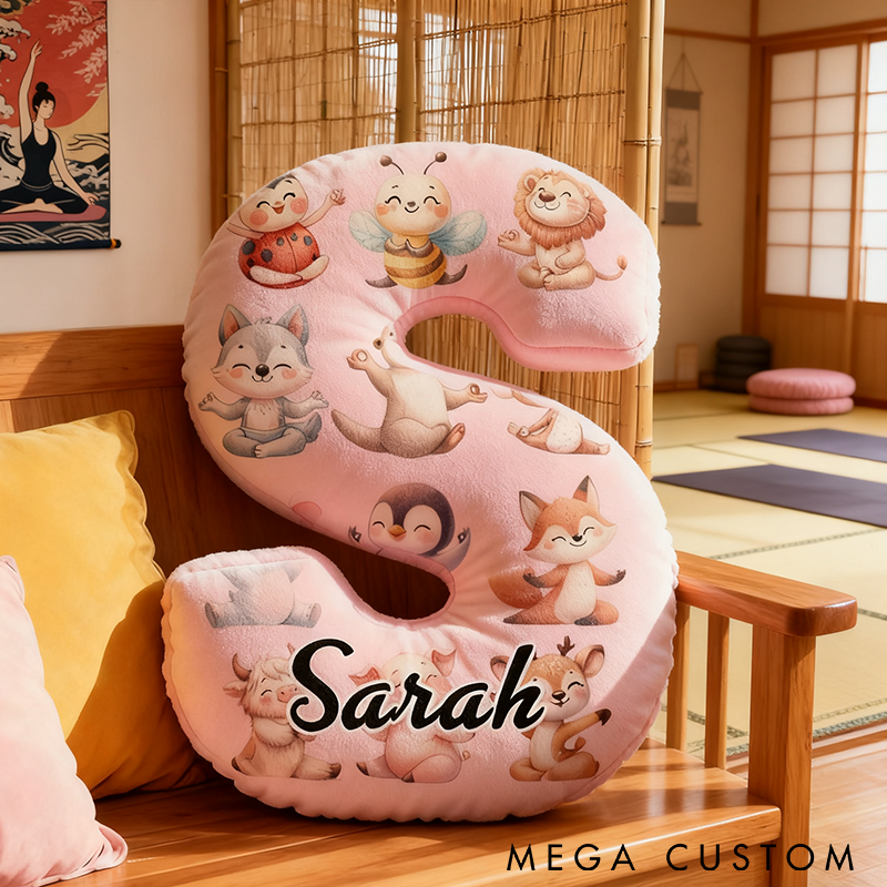Personalized Yoga Letter Pillow Custom Name Cushion with Adorable Animal Yoga Poses Soft and Fun Gift for Yoga Fans and Home Decor