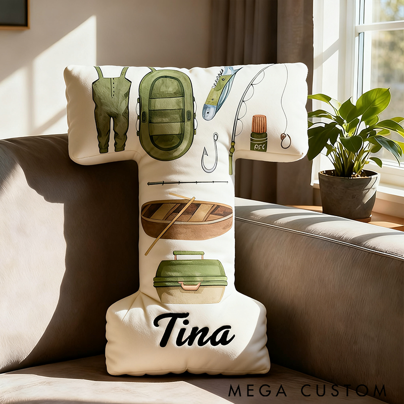 Personalized Fishing Pillow Funny Fishing Pillow Custom Letter and Name with Fishing Gear Design Graphic 3D Print Soft and Unique Gift for Fishing Enthusiasts and Home Decor