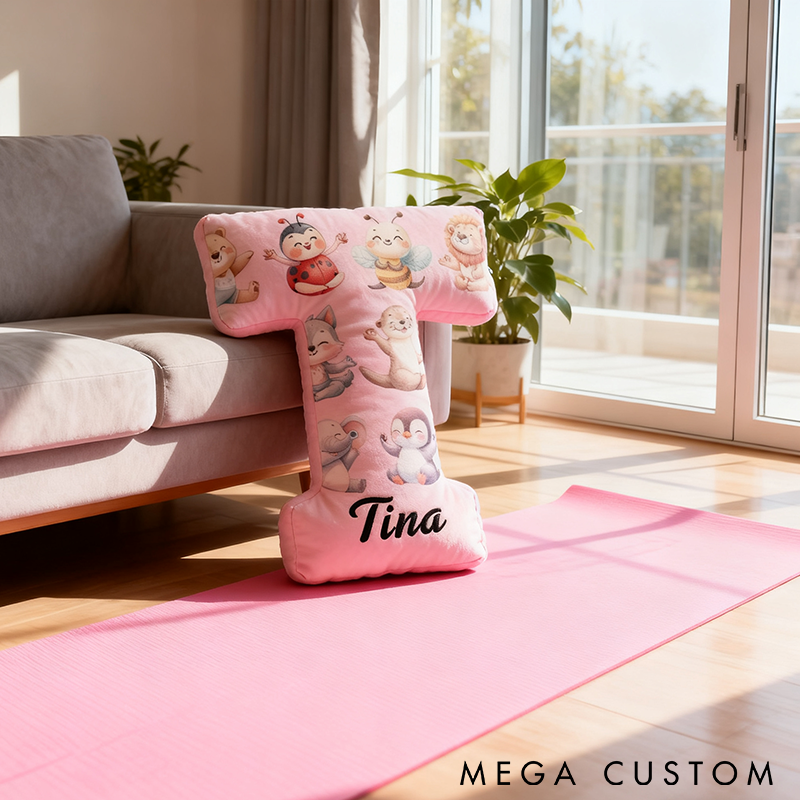 Personalized Yoga Letter Pillow Custom Name Cushion with Adorable Animal Yoga Poses Soft and Fun Gift for Yoga Fans and Home Decor