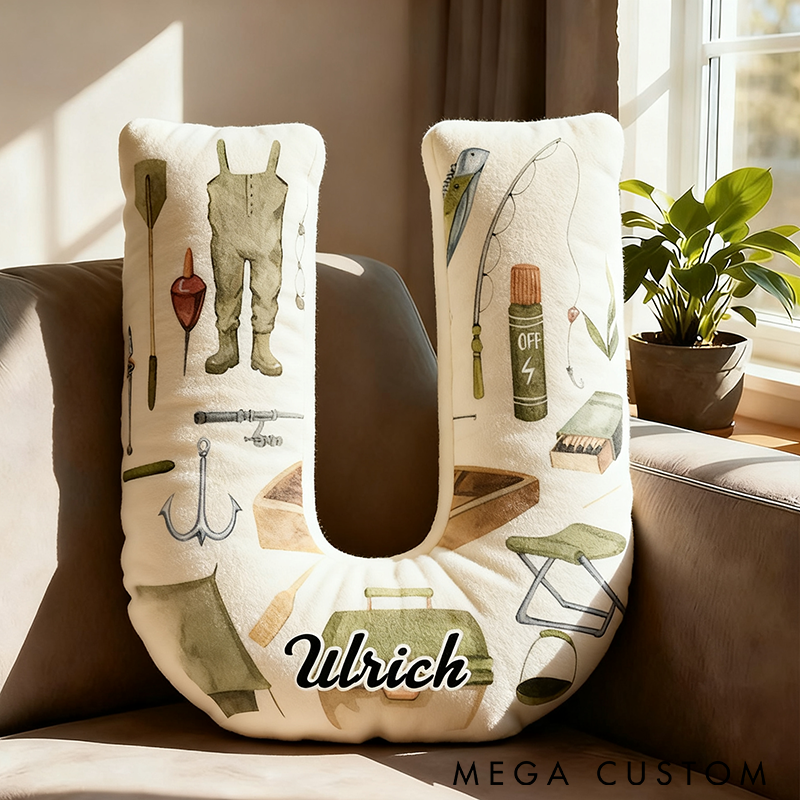 Personalized Fishing Pillow Funny Fishing Pillow Custom Letter and Name with Fishing Gear Design Graphic 3D Print Soft and Unique Gift for Fishing Enthusiasts and Home Decor