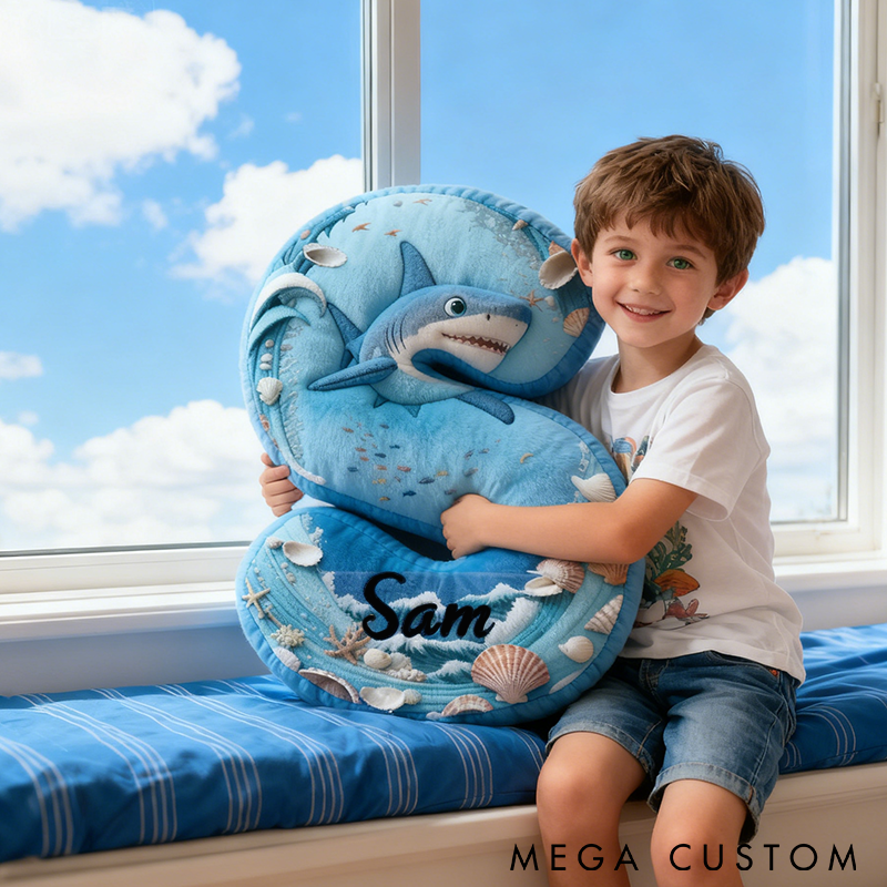 Personalized Shark Pillow Ocean and Fishing Theme Custom Name Graphic 3D Print Soft Decorative Gift for Fishing Enthusiasts and Ocean Lovers