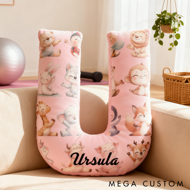 Personalized Yoga Letter Pillow Custom Name Cushion with Adorable Animal Yoga Poses Soft and Fun Gift for Yoga Fans and Home Decor