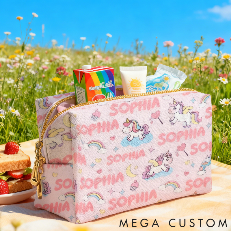 Personalized Fun Printed Unicorn Custom Name Toiletry Bag for Kids Travel Gifts and Daily Use
