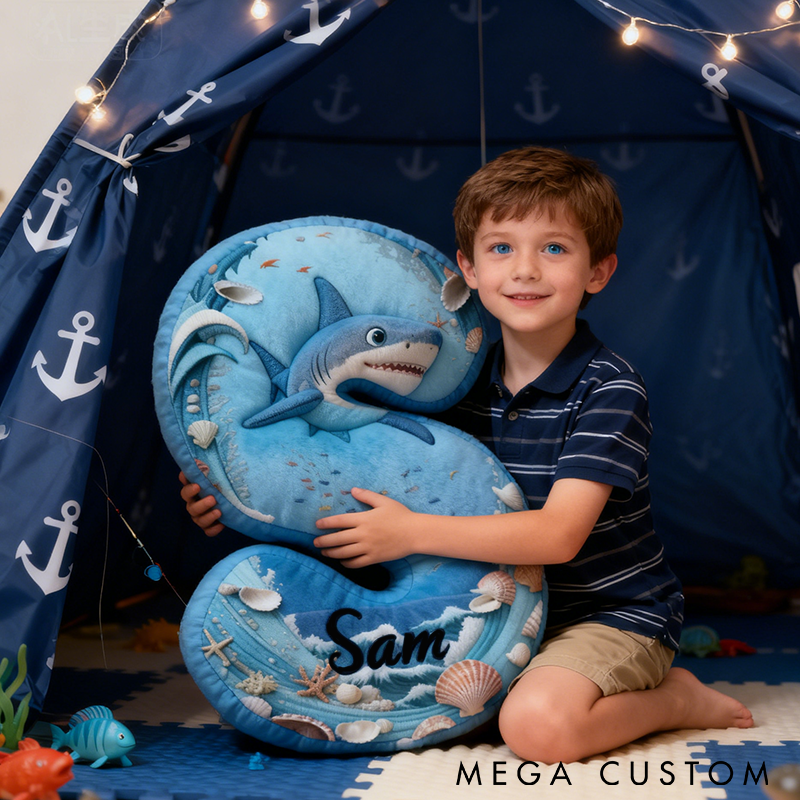 Personalized Shark Pillow Ocean and Fishing Theme Custom Name Graphic 3D Print Soft Decorative Gift for Fishing Enthusiasts and Ocean Lovers