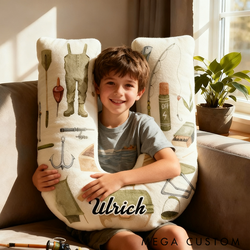 Personalized Fishing Pillow Funny Fishing Pillow Custom Letter and Name with Fishing Gear Design Graphic 3D Print Soft and Unique Gift for Fishing Enthusiasts and Home Decor