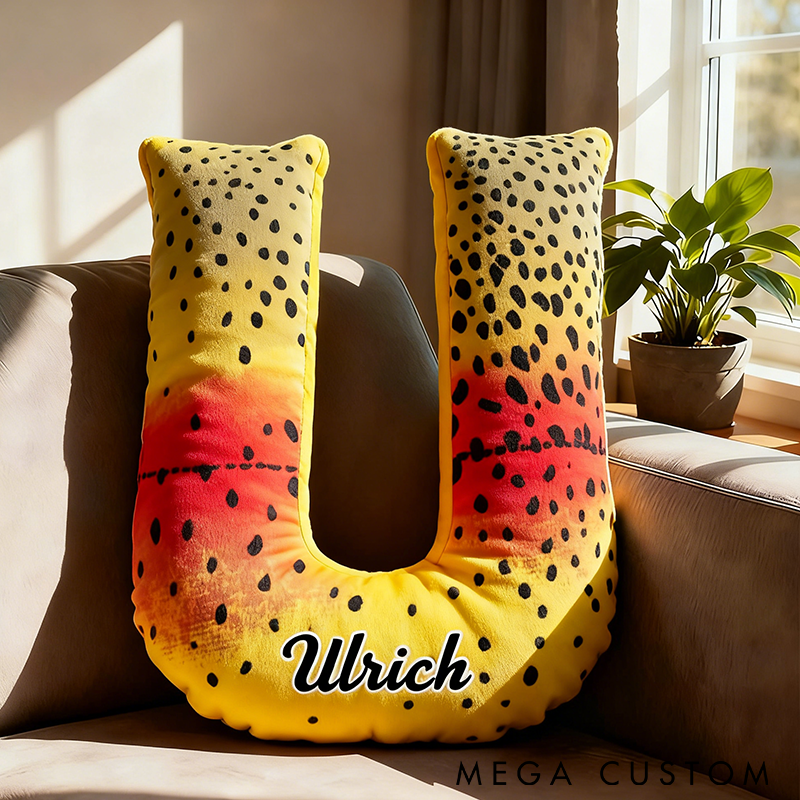 Personalized Trout Themed Letter Pillow Soft and Cozy with Fish Scale Design Perfect Gift for Fishing Enthusiasts or Home Decor
