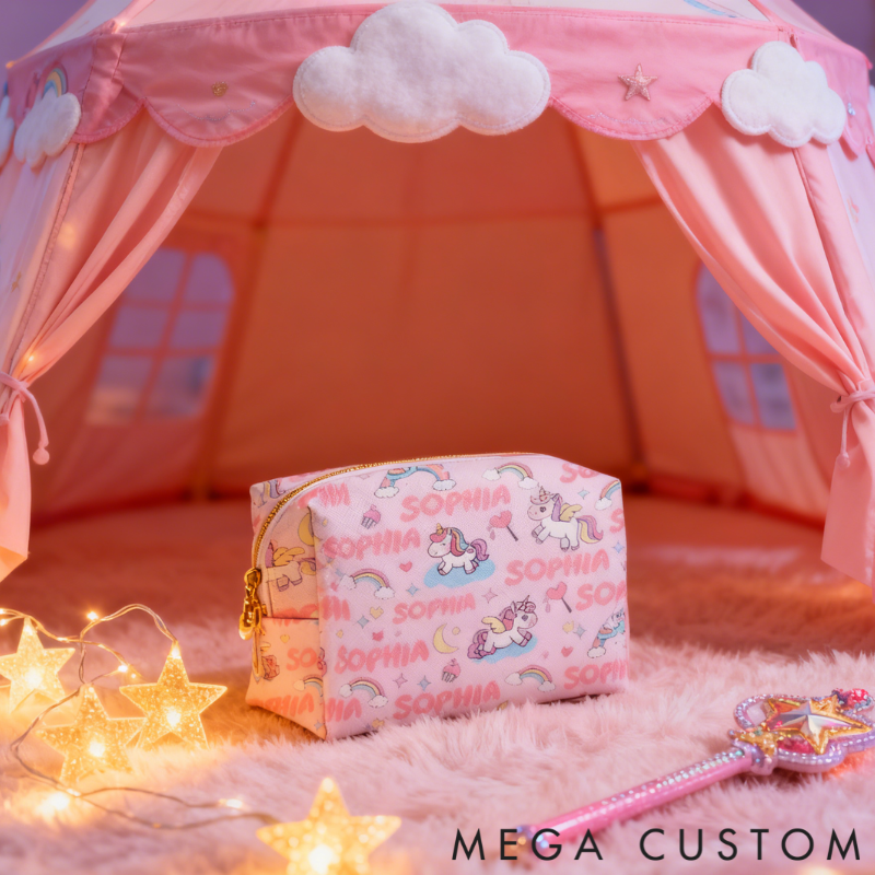 Personalized Fun Printed Unicorn Custom Name Toiletry Bag for Kids Travel Gifts and Daily Use