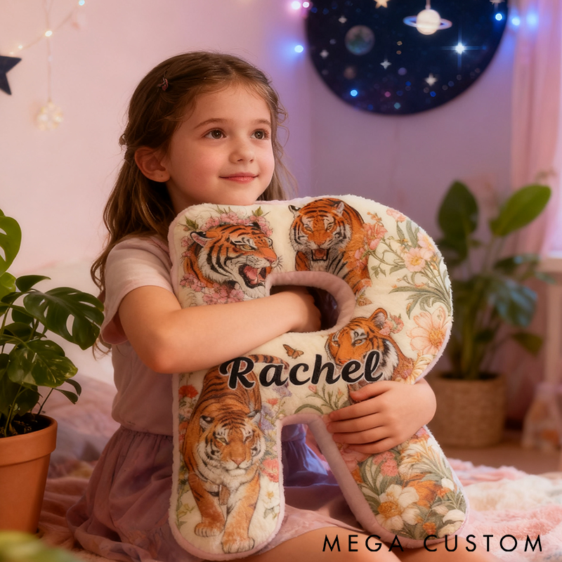 Personalized Tiger Letter Pillow Nature Inspired Design Custom Name Graphic 3D Print Perfect for Wildlife Lovers Outdoor Adventures and Unique Home Decor