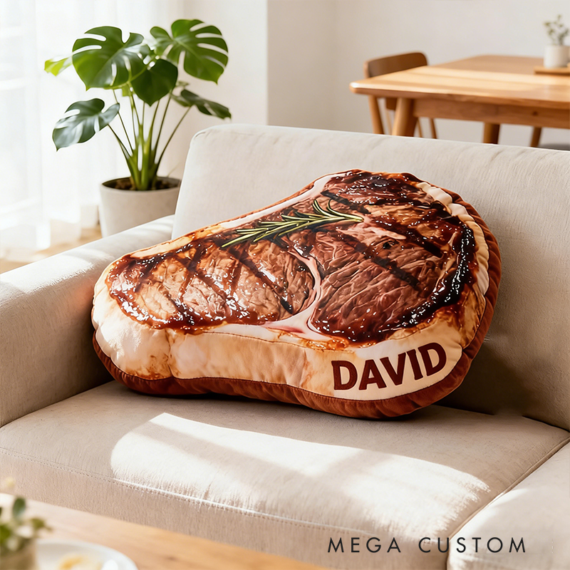 Personalized Steak Shaped Pillow Custom Name Plush Appreciation Gifts Three Styles Available