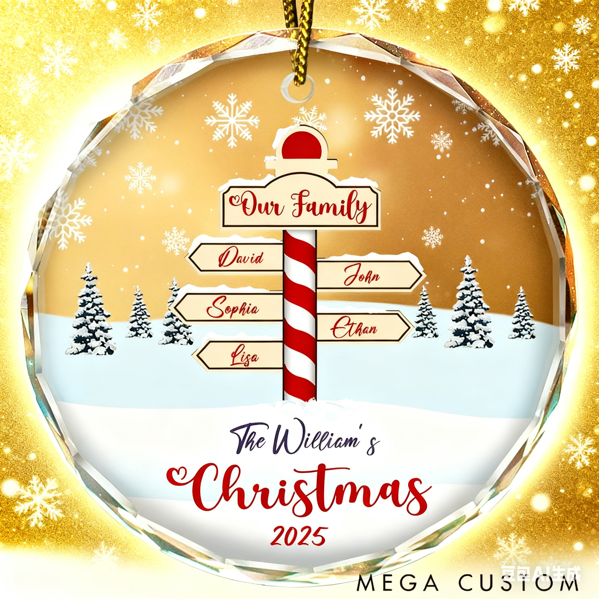 Personalized Glass Ornament Christmas Noth Pole Family Theme