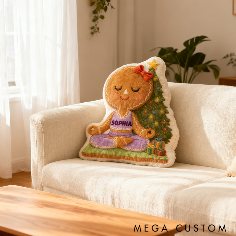 Personalized Yoga Gingerbread Pillow Yoga Meditation Pillow Custom Name Pillow Perfect Holiday Decor for Yoga Lovers