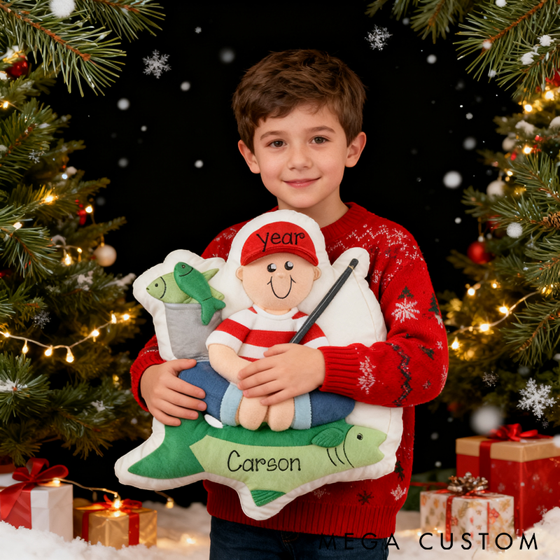 Personalized Fishing Pillow Funny Fishing Pillow Graphic 3D Print Custom Name and Time Perfect Holiday Gift for Kids Soft and Fun Decor for Little Anglers