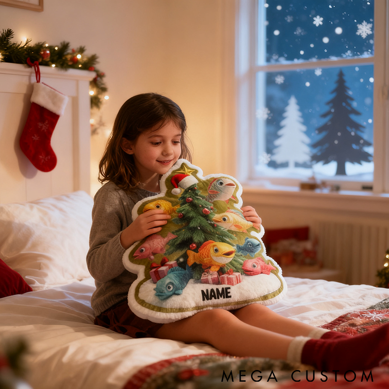 Personalized Christmas Fishing Pillow Funny Fishing Pillow Custom Name with Festive Fish Design Graphic 3D Print Perfect Holiday Decor for Fishing Enthusiasts 
