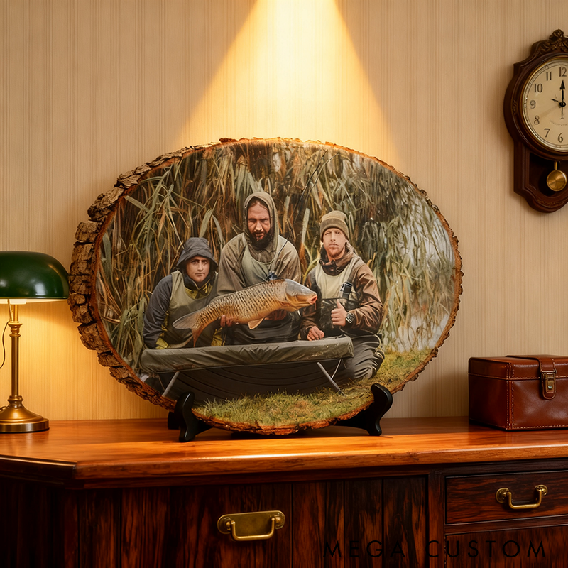 Personalized Fishing Photo Table Decor Natural Wood Decor for Fishing Memories Perfect Gift for Anglers and Nature Lovers