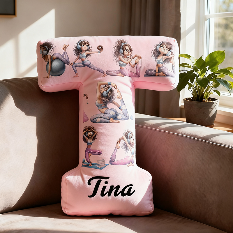 Personalized Yoga Letter Pillow Funny Yoga Pillow Custom Name Decorative Cushion with Yoga Poses Graphic 3D Print Soft and Stylish Gift for Yoga Lovers and Home Decor