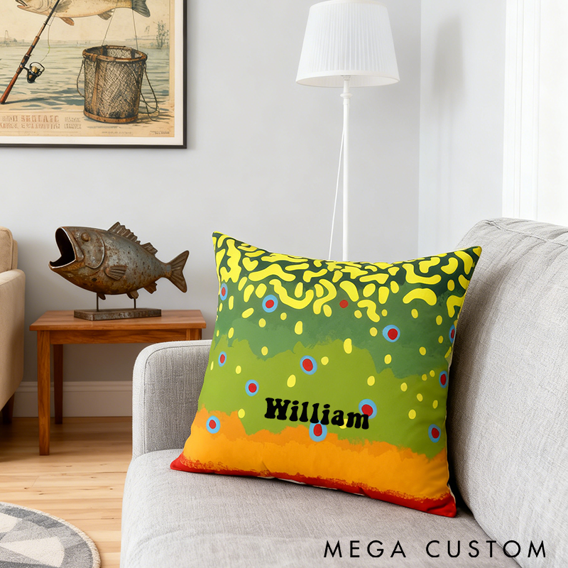 Personalized Fishing Pillow Brook Trout Pillow Custom Name Soft and Stylish Home Decor for Fishing Enthusiasts and Unique Gifts