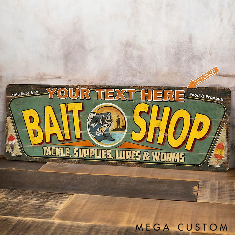 Personalized Vintage Bait Shop Sign Fishing Tackle and Lure Design Custom Name Perfect Wall Decor for Fishing Lovers and Shops