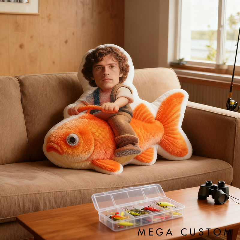 Personalized Fishing Photo Pillow Funny Fishing Pillow Face on Fish Design Graphic 3D Print Funny Gift for Fishing Lovers Unique Home Decor