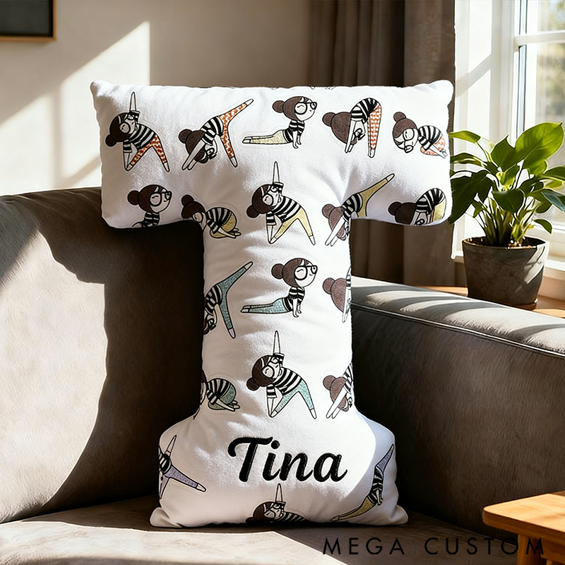 Personalized Yoga Letter Pillow Cute Yoga Pillow Custom Name Pillow Graphic 3D Print Ideal for Yoga Enthusiasts and Home Decor 