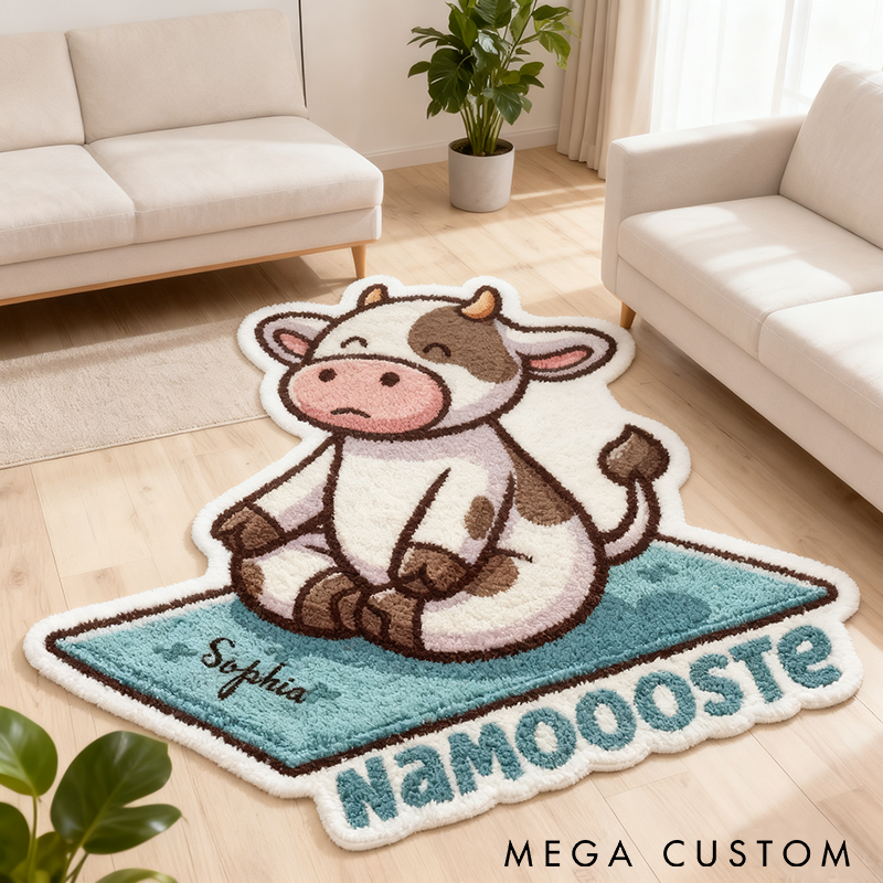 Personalized Yoga Mat Rug Cute Cow Design Rug Custom Name Soft and Durable Carpet for Yoga Meditation and Home Decor