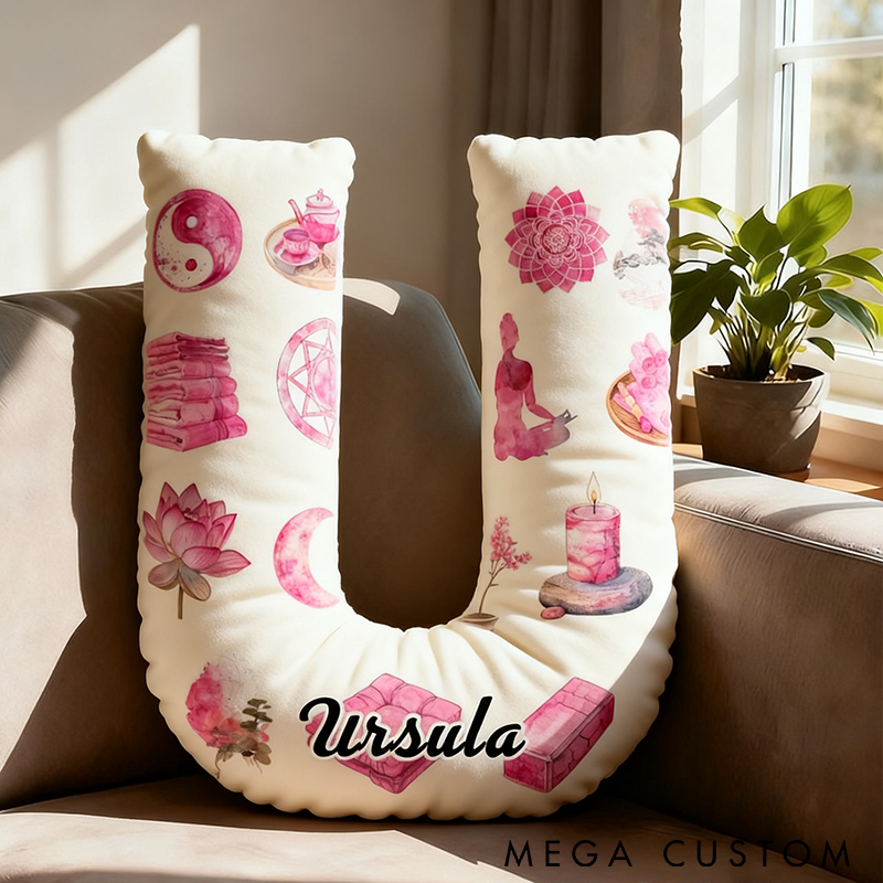 Personalized Yoga Pillow Custom Funny Yoga Pillow Letter and Name Pillow with Zen and Meditation Design Graphic 3D Print Soft and Relaxing Gift for Yoga Lovers and Home Decor