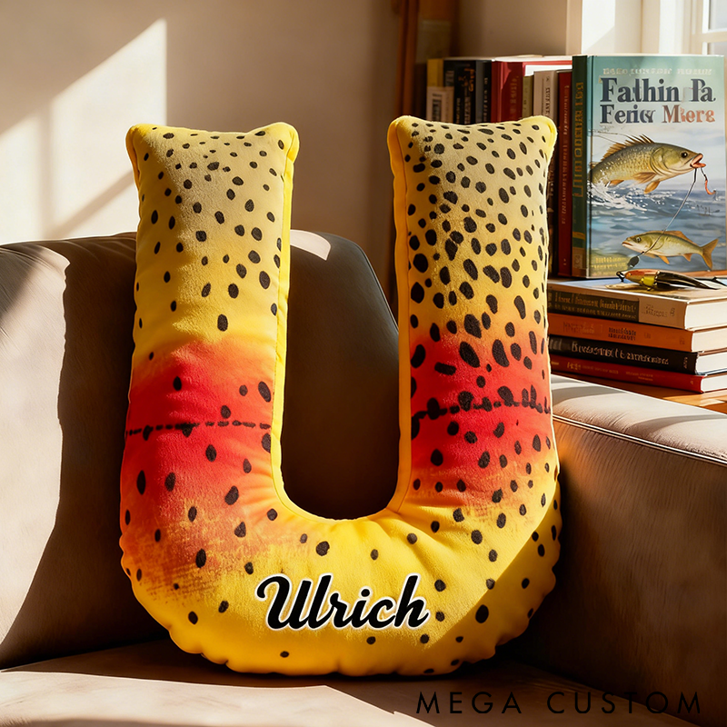 Personalized Trout Themed Letter Pillow Soft and Cozy with Fish Scale Design Perfect Gift for Fishing Enthusiasts or Home Decor