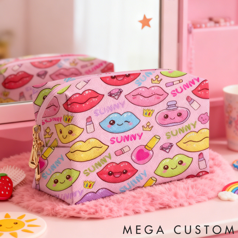 Personalized Fun Makeup Toiletry Bag Custom Name for Kids Travel Gifts and Daily Use
