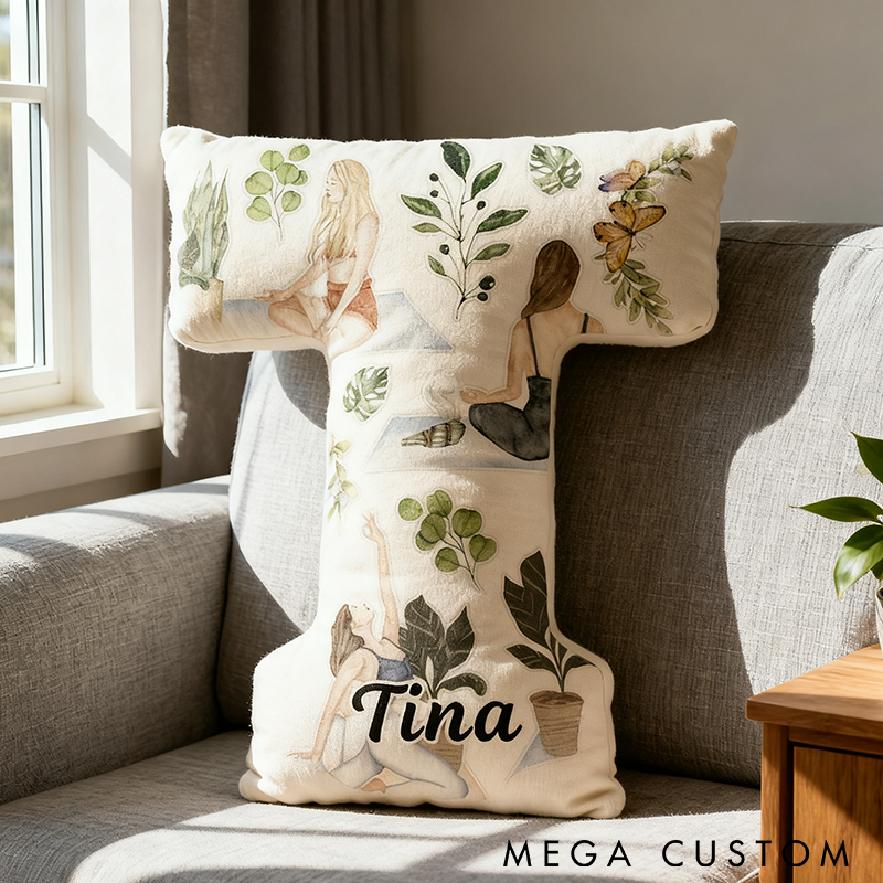Personalized Yoga Letter Pillow Yoga Meditation Pillow Graphic 3D Print Custom Name with Nature Design Perfect for Yoga Enthusiasts and Home Decor 