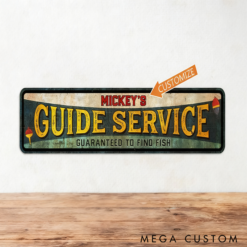 Personalized Fishing Guide Service Sign Fly Fishing Sign Custom Name Vintage Wall Decor for Fishing Enthusiasts Perfect for Cabins or Man Caves
