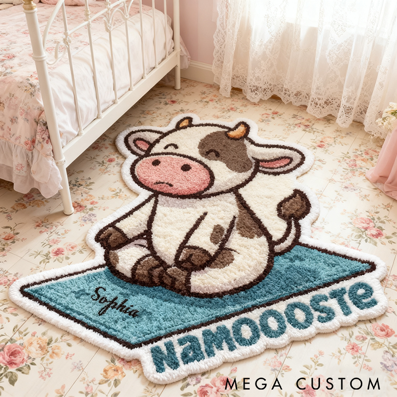 Personalized Yoga Mat Rug Cute Cow Design Rug Custom Name Soft and Durable Carpet for Yoga Meditation and Home Decor