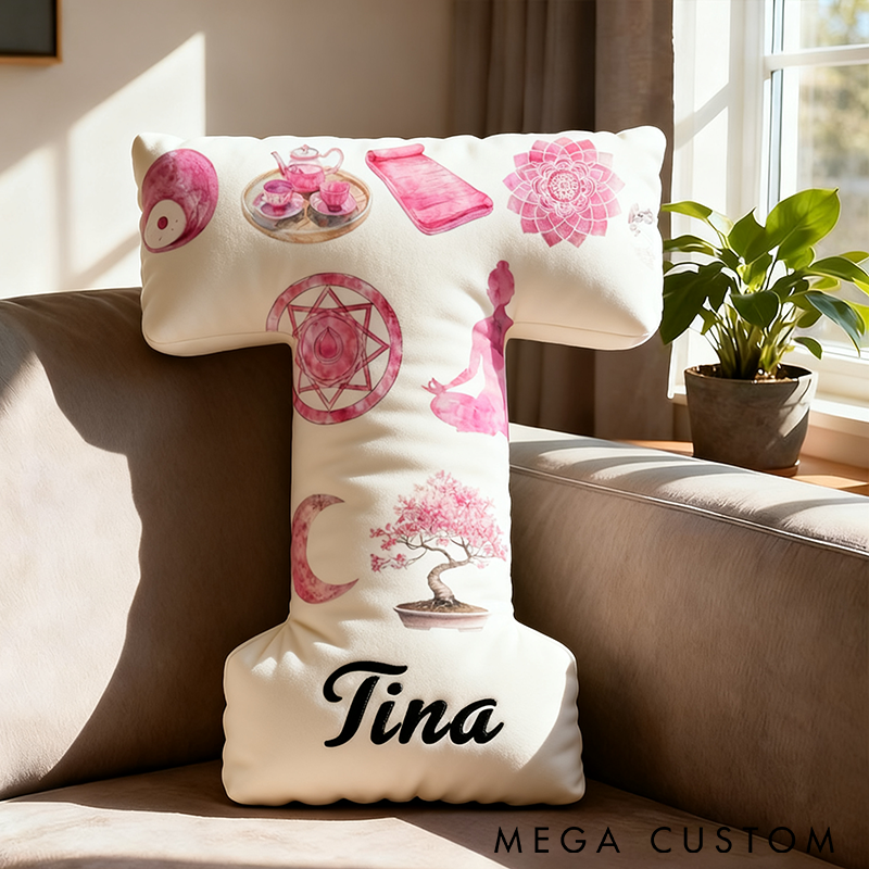 Personalized Yoga Pillow Custom Funny Yoga Pillow Letter and Name Pillow with Zen and Meditation Design Graphic 3D Print Soft and Relaxing Gift for Yoga Lovers and Home Decor